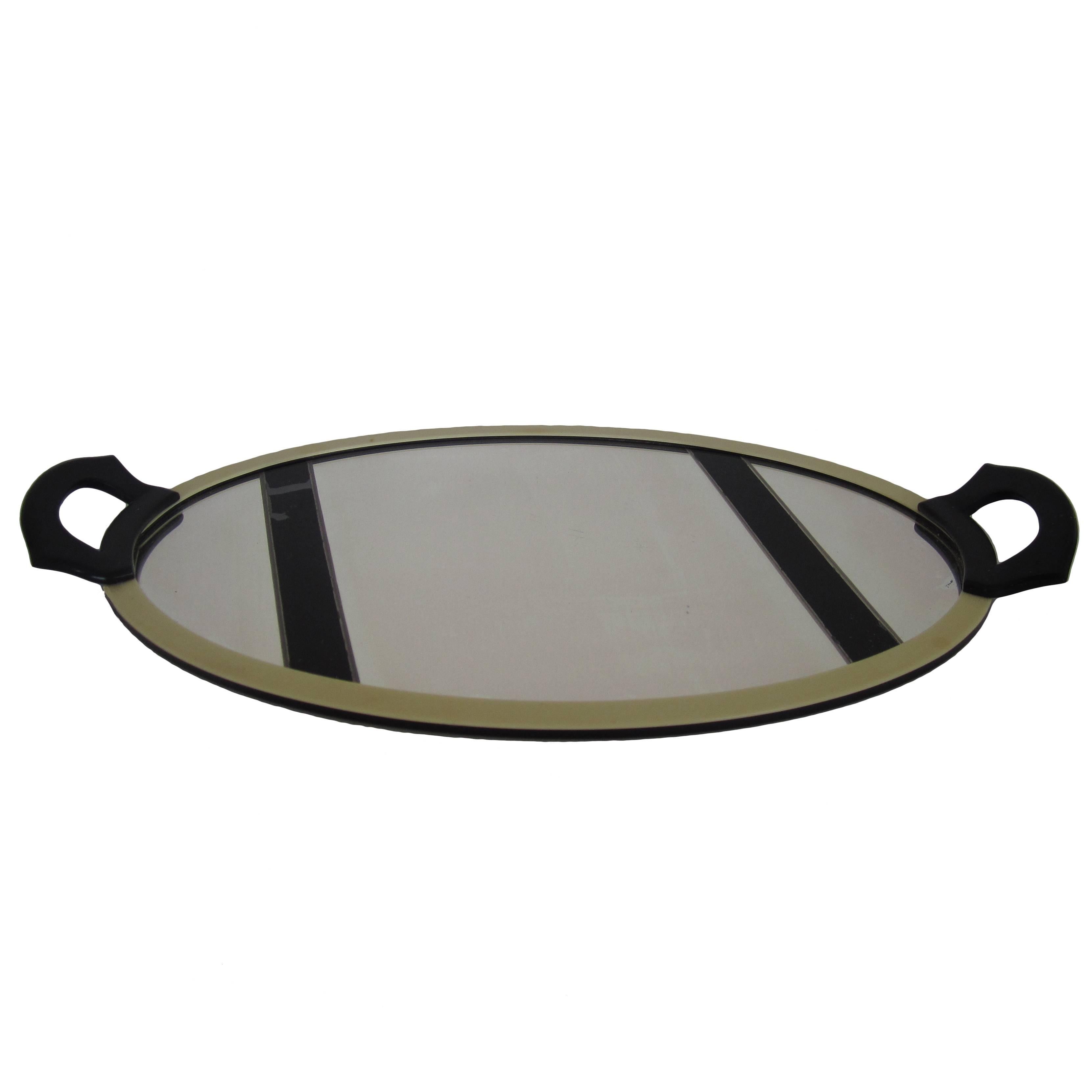 Oval French Art Deco Mirrored Vanity Tray