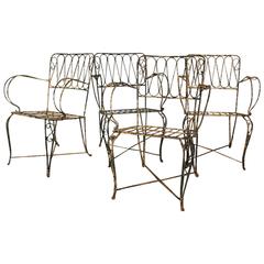 Four French Forged  Armchairs Style of Raymond Subes France, circa 1940