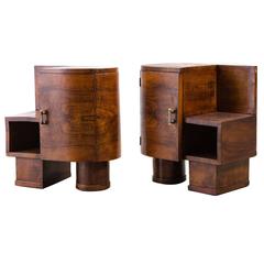 Two Decorative Swedish Art Deco Walnut Nightstands, circa 1920s