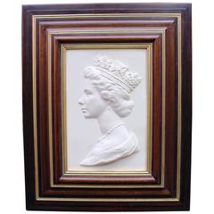 Vintage Royal Worcester Arnold Machin Framed Plaque of Queen Elizabeth II