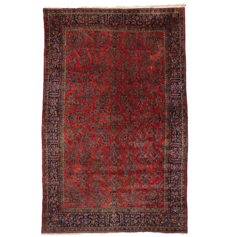Antique Persian Kashan Rug with Art Nouveau Style in Rich Jewel Tones