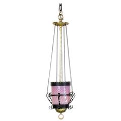 Electrified Oil Lantern with Swirled Cranberry Glass