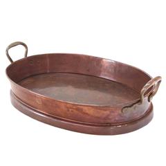 Vintage Large Oval, Hammered Copper Serving Dish or Tray