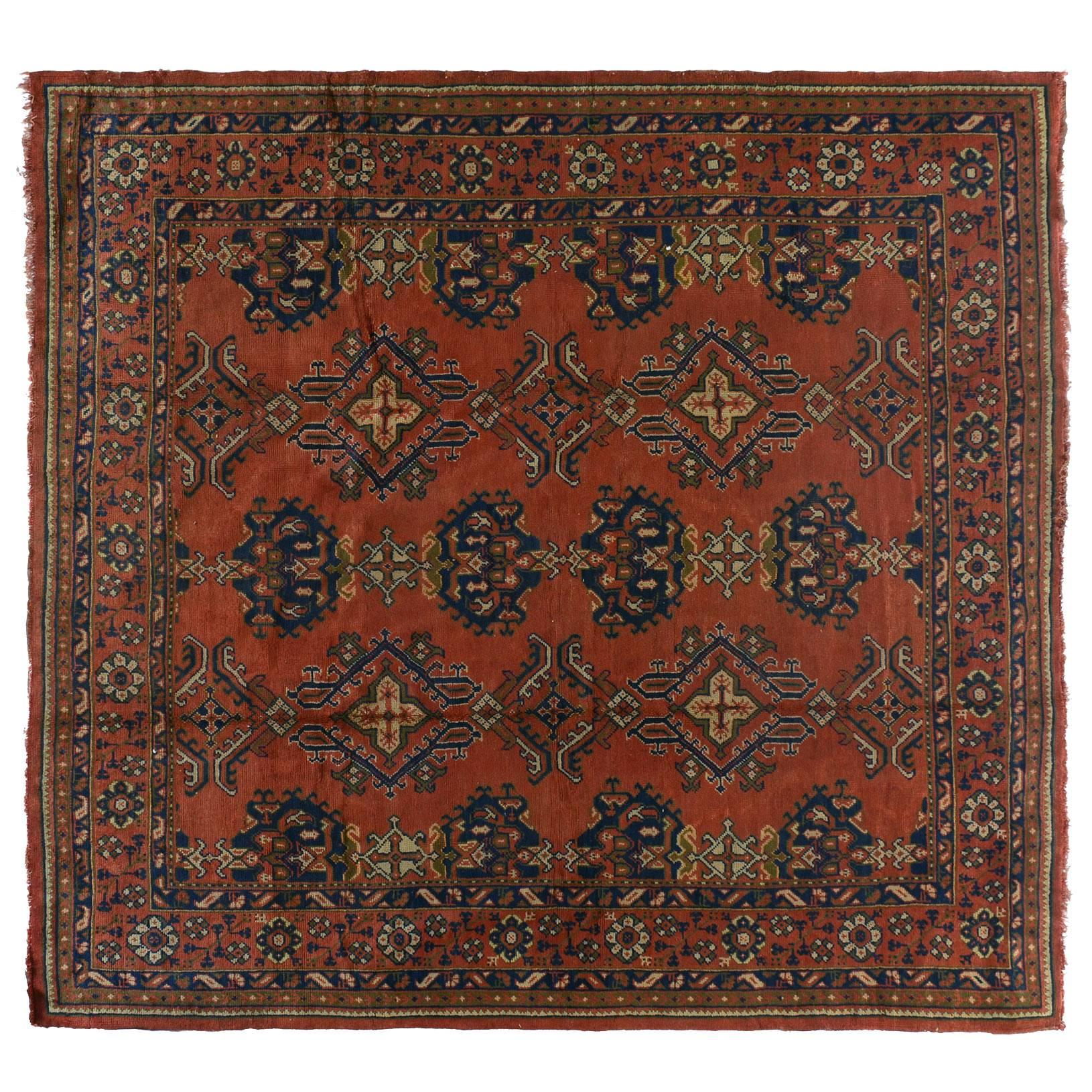 Square Red Antique Oushak Rug For Sale