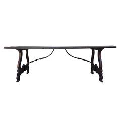 Italian Walnut Dining Table with Iron Stretcher