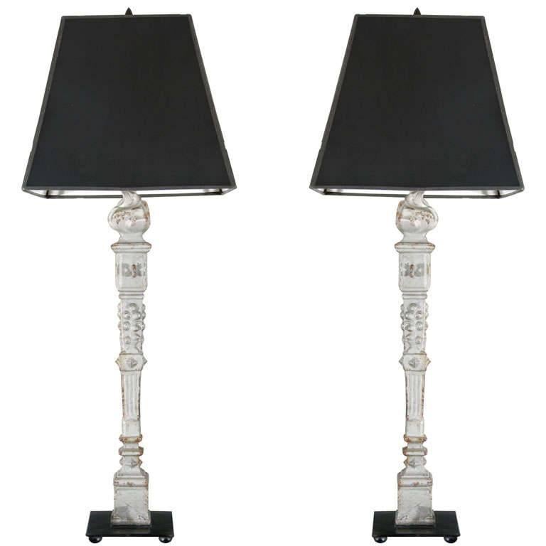 Pair of French 19th Century Cast Iron Flame Lamps For Sale