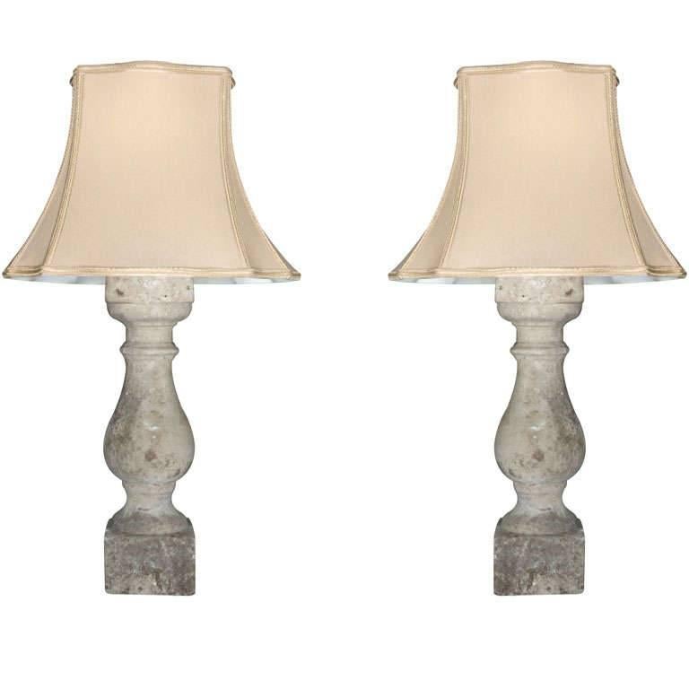 Pair of Cream Colored English Cast Stone Baluster Lamps