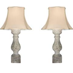 Pair of Cream Colored English Cast Stone Baluster Lamps