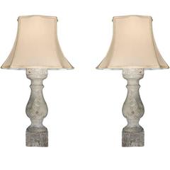 Pair of Cream Colored English Cast Stone Baluster Lamps