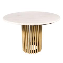 Dining or Center Table with Brass Tubular Base and Circular Travertine Top
