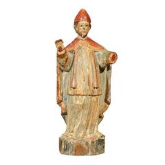 Colonial Carved Wood and Polychrome Figure of a Bishop