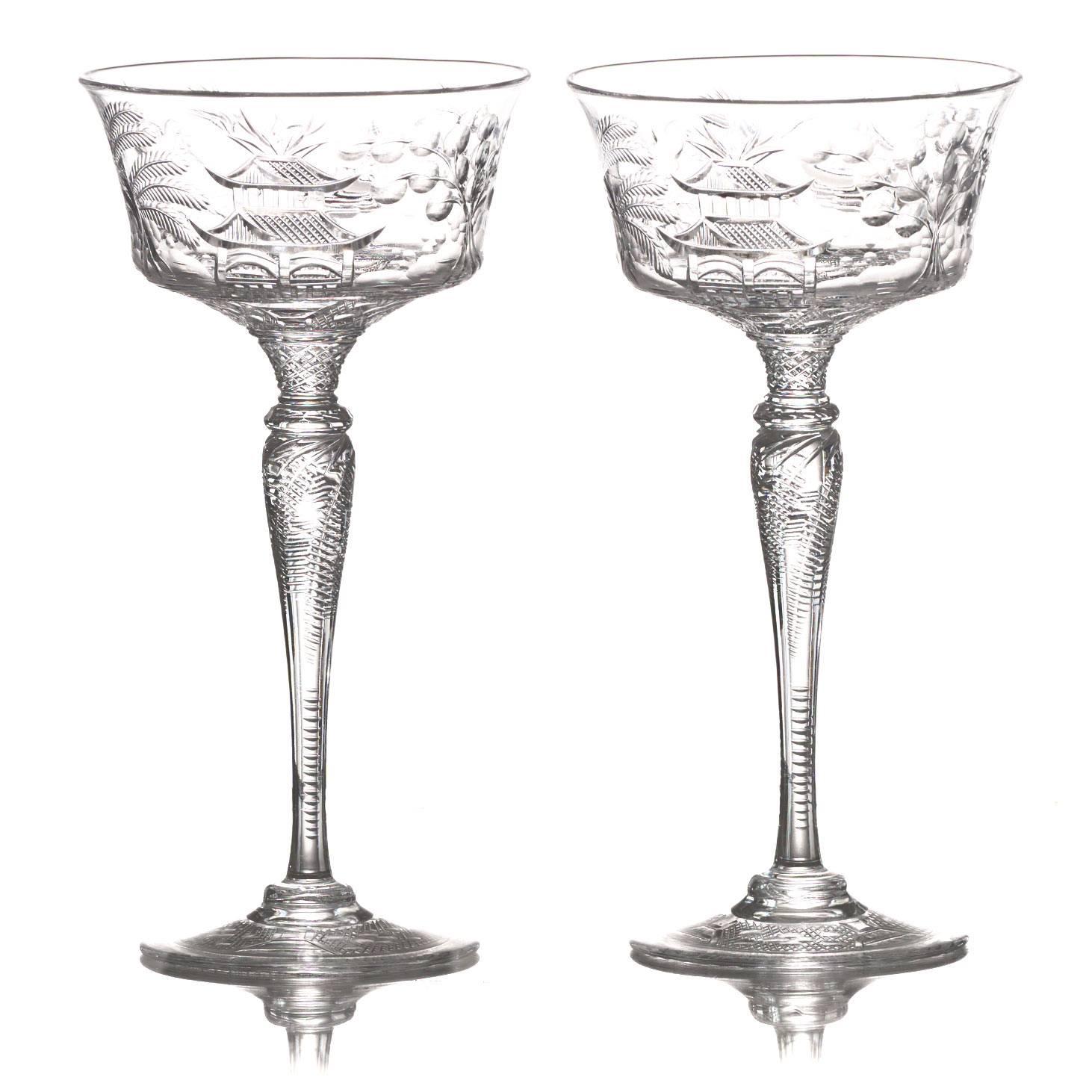 Set of 14 Stevens & Williams Chinoiserie Champagne-Cocktail Goblets
