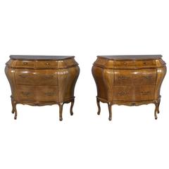 Pair of Antique Parquetry Bombe Commodes