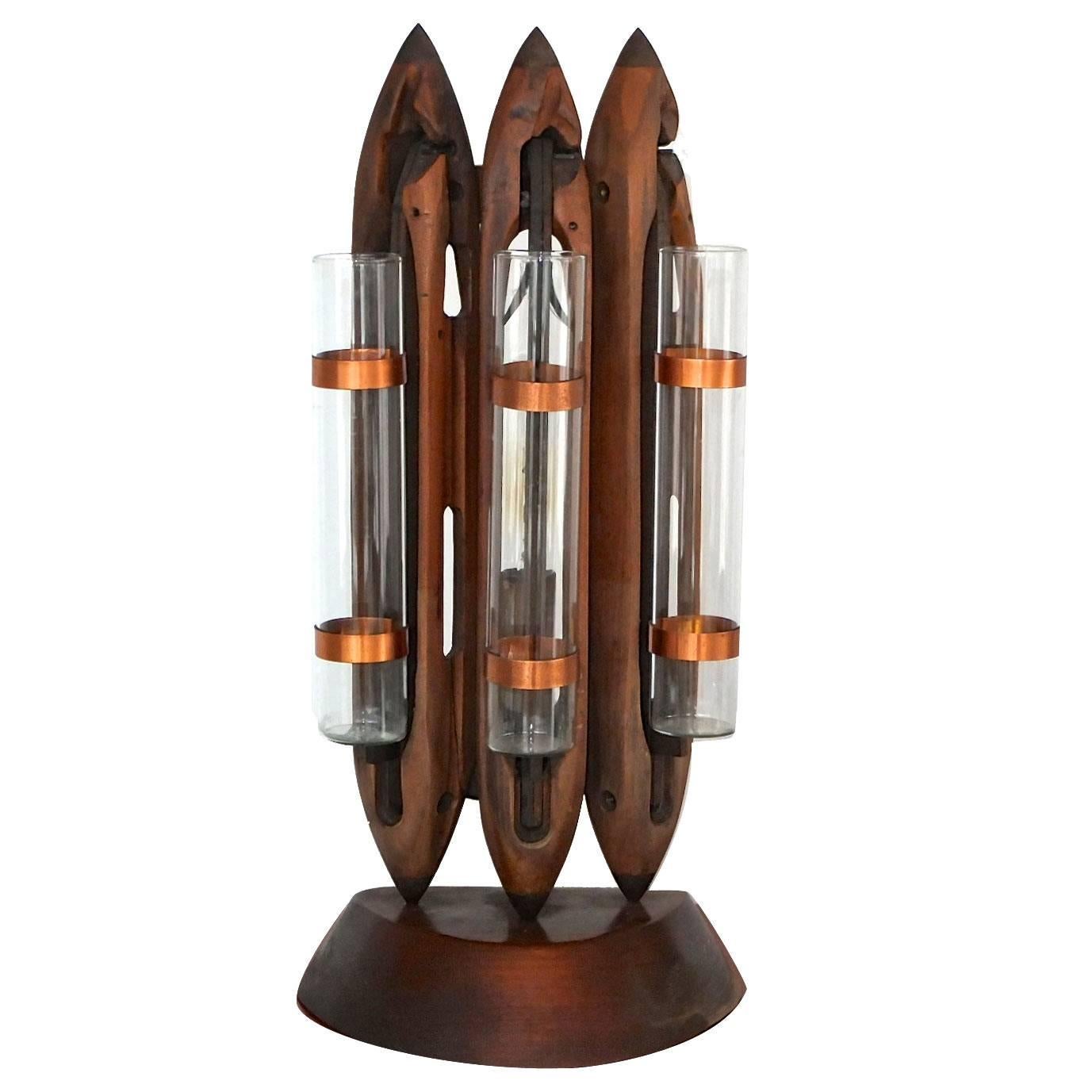 Folk Art Table Lamp of Dogwood Weaving Shuttles For Sale