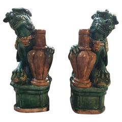 Pair of Qing Dynasty Ceramic Foo Lions