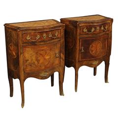 Antique 19th Century Inlaid Bedside Tables with Marble Top