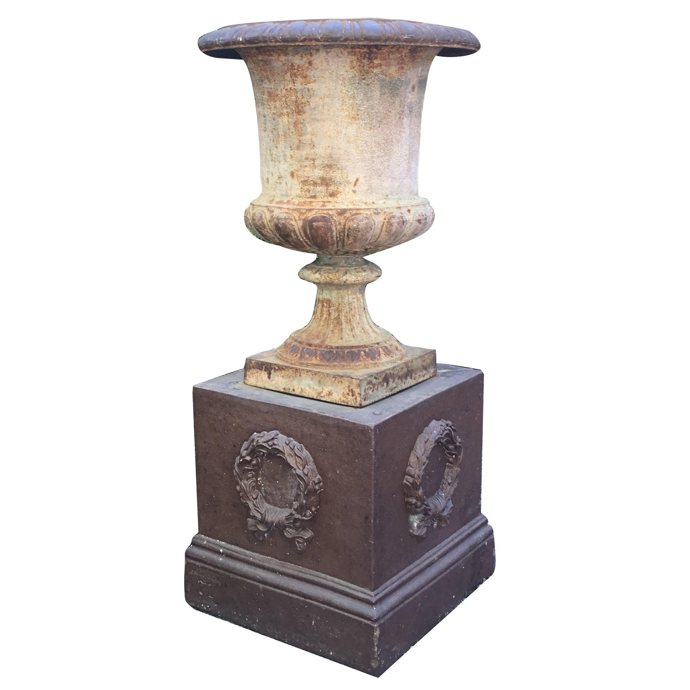 19th Century French Cast Iron Urn on Stoneware Base