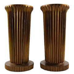 Pair of Large Tinos Art Deco Candlesticks in Bronze, Denmark, 1940s