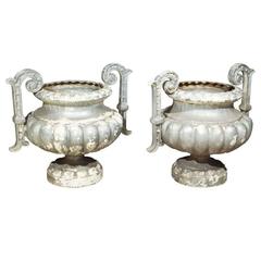 Pair of French Napoleon III Cast Iron Urns