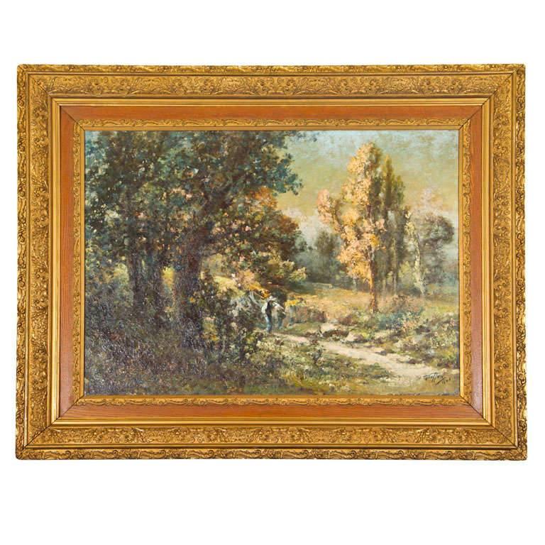 Magnifique paysage par le peintre français répertorié Gabriel Griffon, cadre d'origine en vente