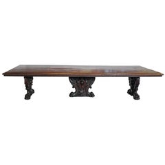 Massive Rectangular Table with Three Carved Pedestals