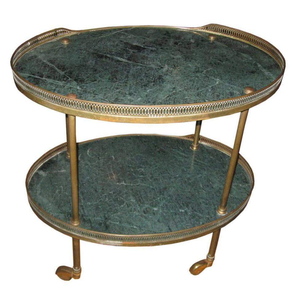 Midcentury Italian Marble and Brass Bar or Serving Cart For Sale