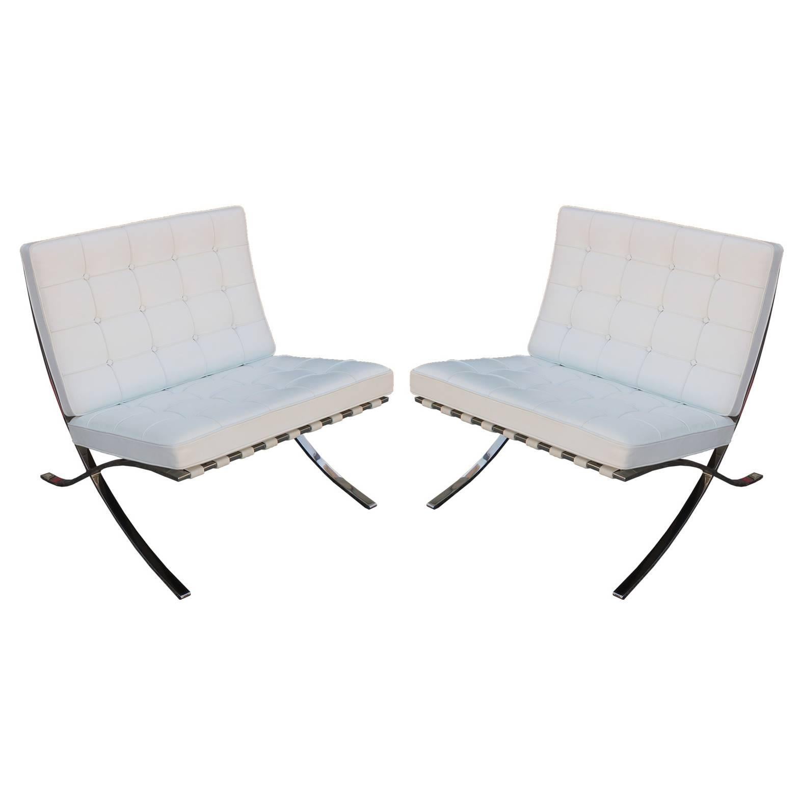 Iconic Pair of Mies van der Rohe Barcelona Chairs in White Leather