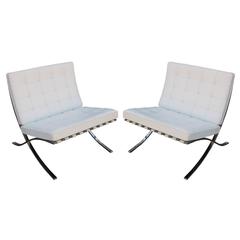 Vintage Iconic Pair of Mies van der Rohe Barcelona Chairs in White Leather