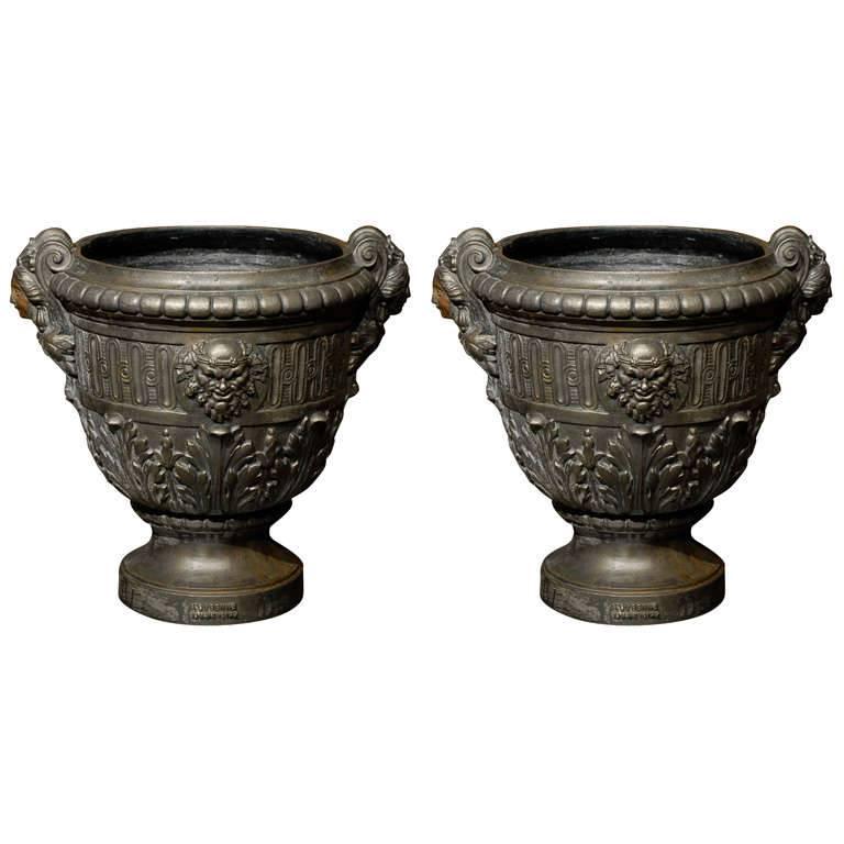 19th Century French Louis XV Style Cast Iron Urns