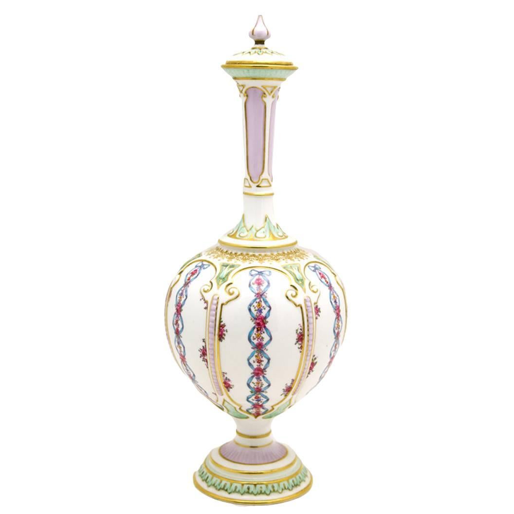 Royal Worcester Art Nouveau Gilded Polychrome Enamel Vase with Matching Lid For Sale