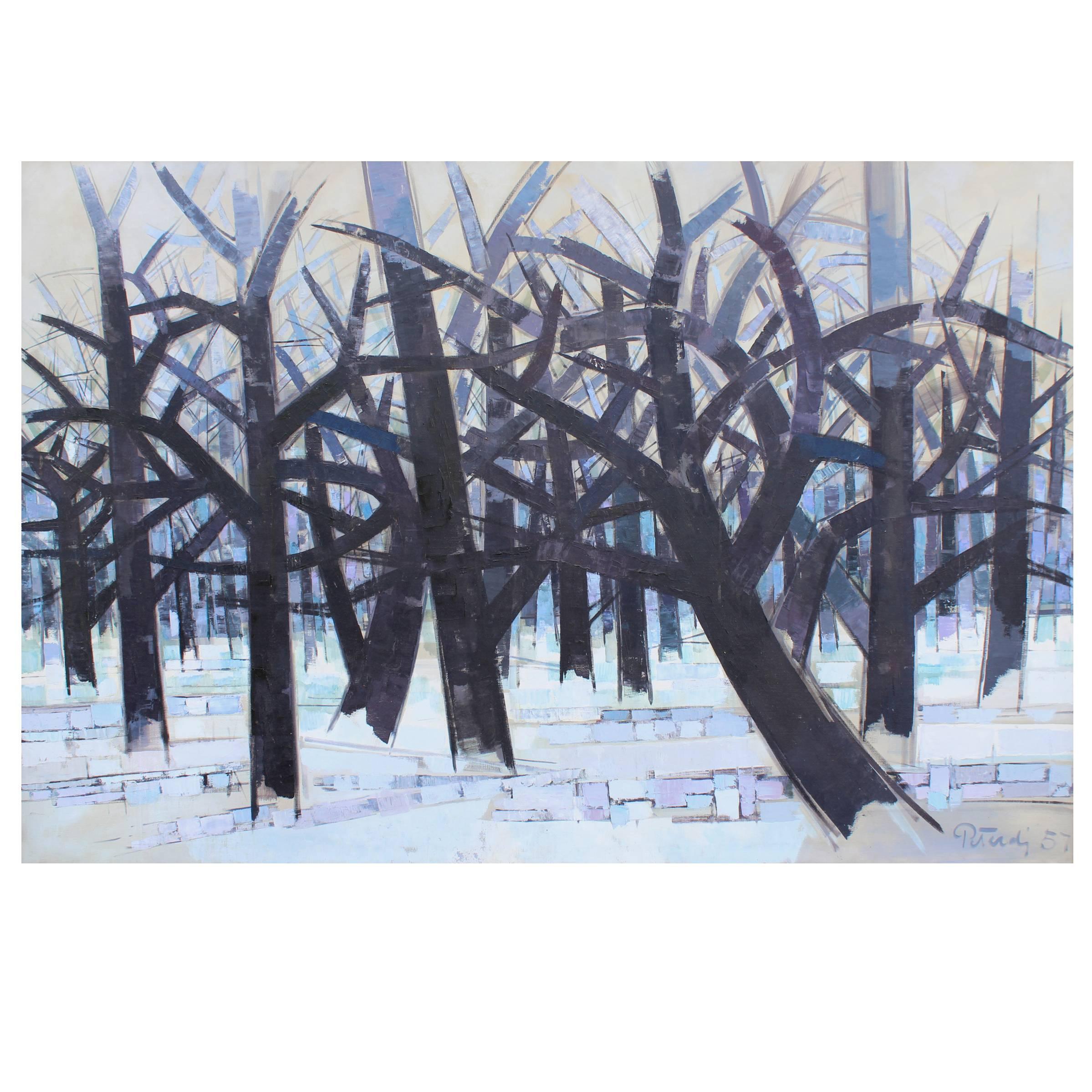 Gabor Peterdi Modernist Oil Painting, Winter II