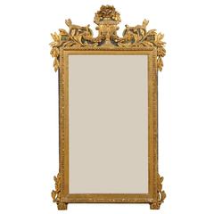 An Elegant French Early 20th Century Large Carved Gilded Wood Wall Mirror