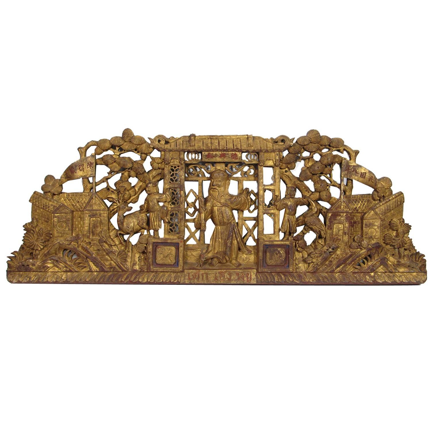 19th Century Chinese Giltwood Store Sign For Sale