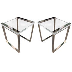 Charles Hollis Jones Side Tables in Lucite and Polished Nickel from the Box Line