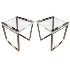 Charles Hollis Jones Side Tables in Lucite and Polished Nickel from the Box Line