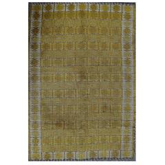 Rölakan Carpet with Geometric Pattern in Yellow Shades, Mid-20th Century