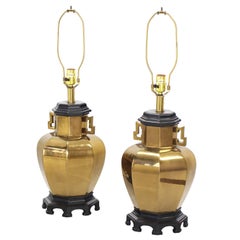 Pair of Brass Hexagon Shape Table Lamps