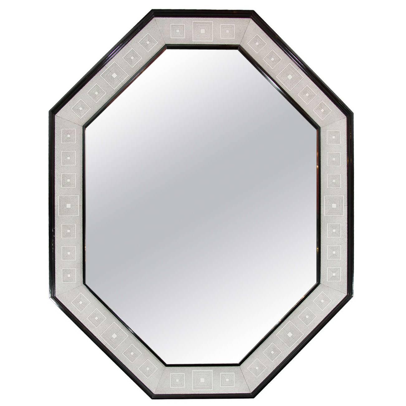 Shagreen and Brown Lacquered Octagon Mirror For Sale
