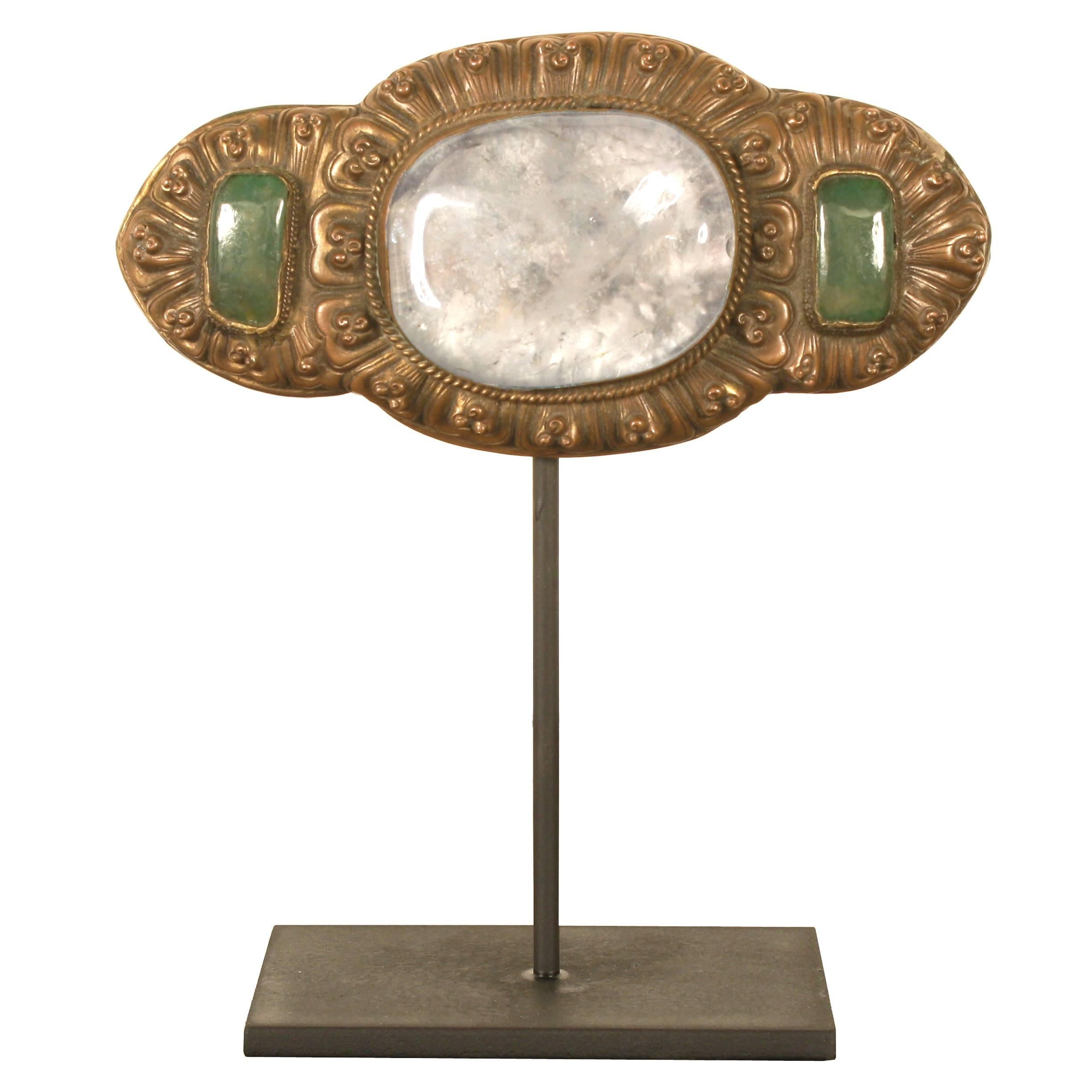Belt Buckle with Rock Crystal and Green Quartz