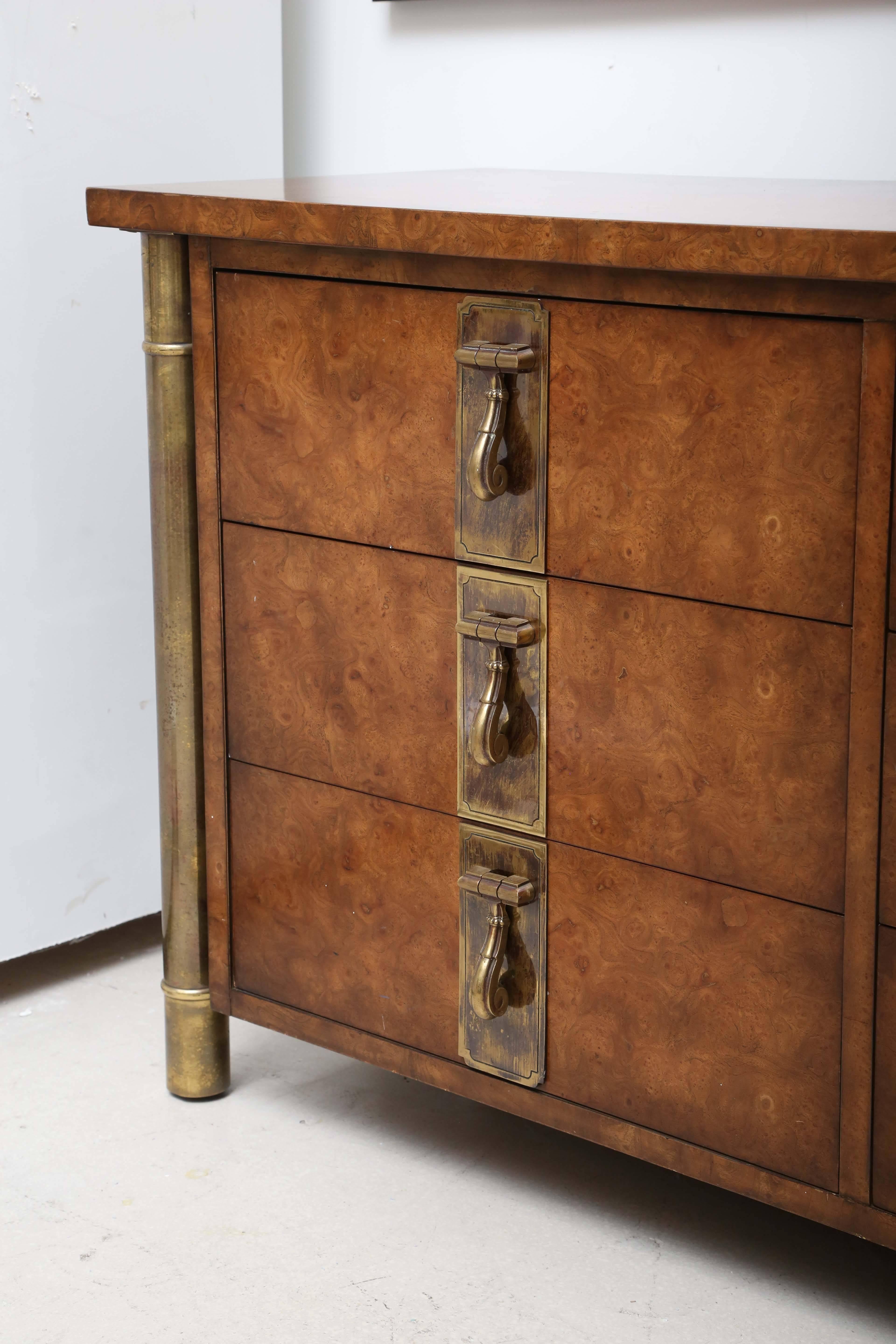 American Mastercraft Burl and Brass Credenza by William Doezema For Sale