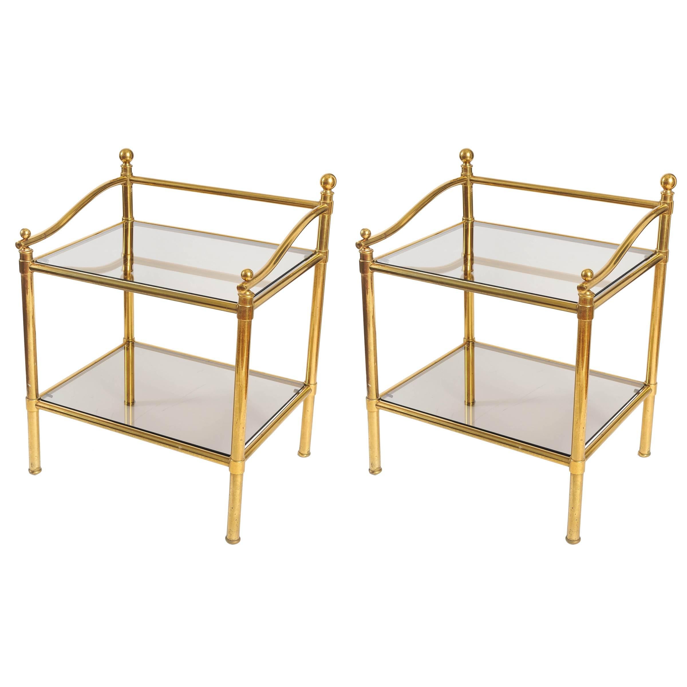 Pair of Italian 1950s Brass and Glass Side Tables