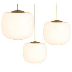Set of Three Pendants in Brass and Opaline Glass 6