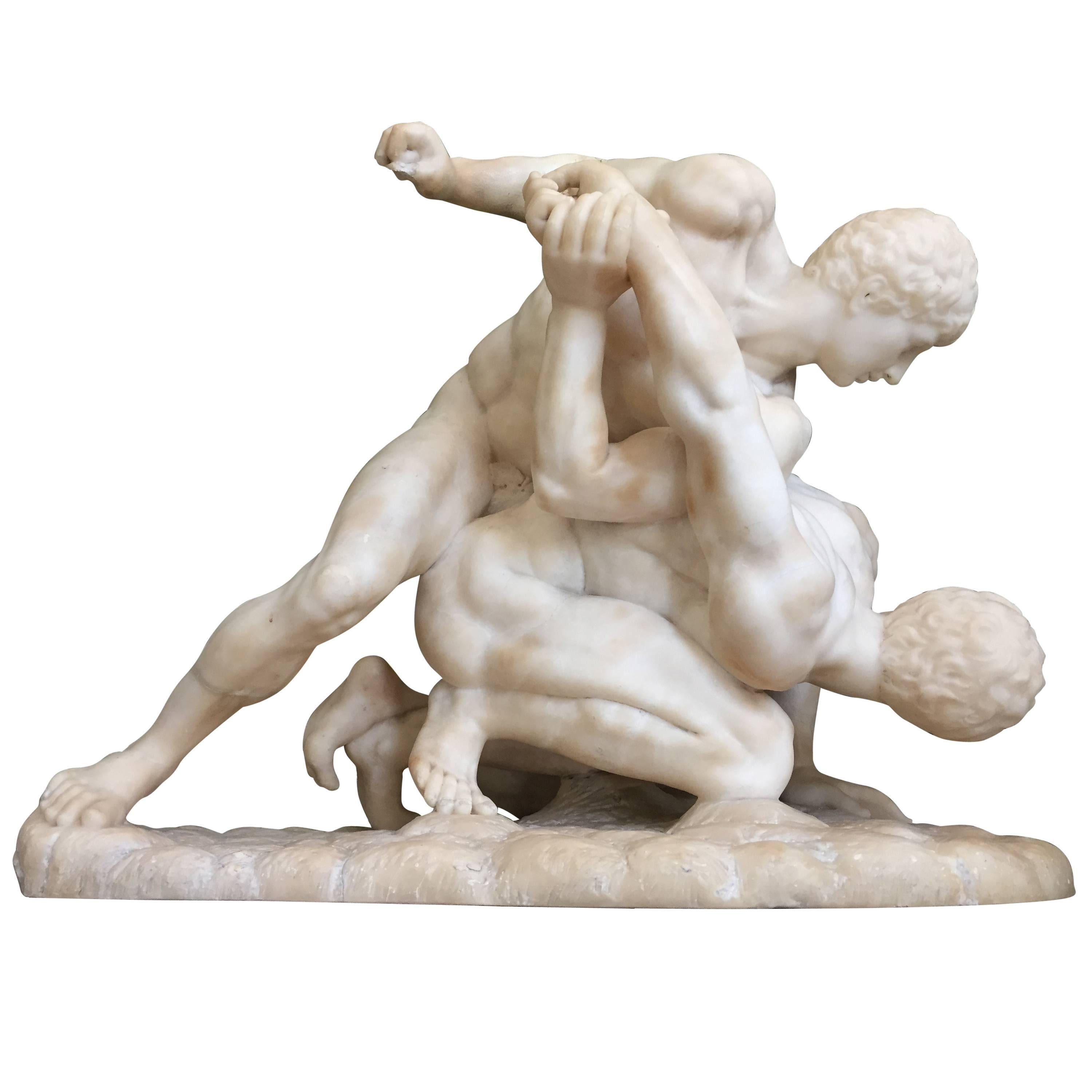 Sculpture in Alabaster of the Male Nude Wrestlers, Florence, circa 1870