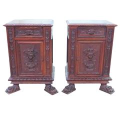 Antique Pair of 19th Century Italian Figural Carved Walnut Stands