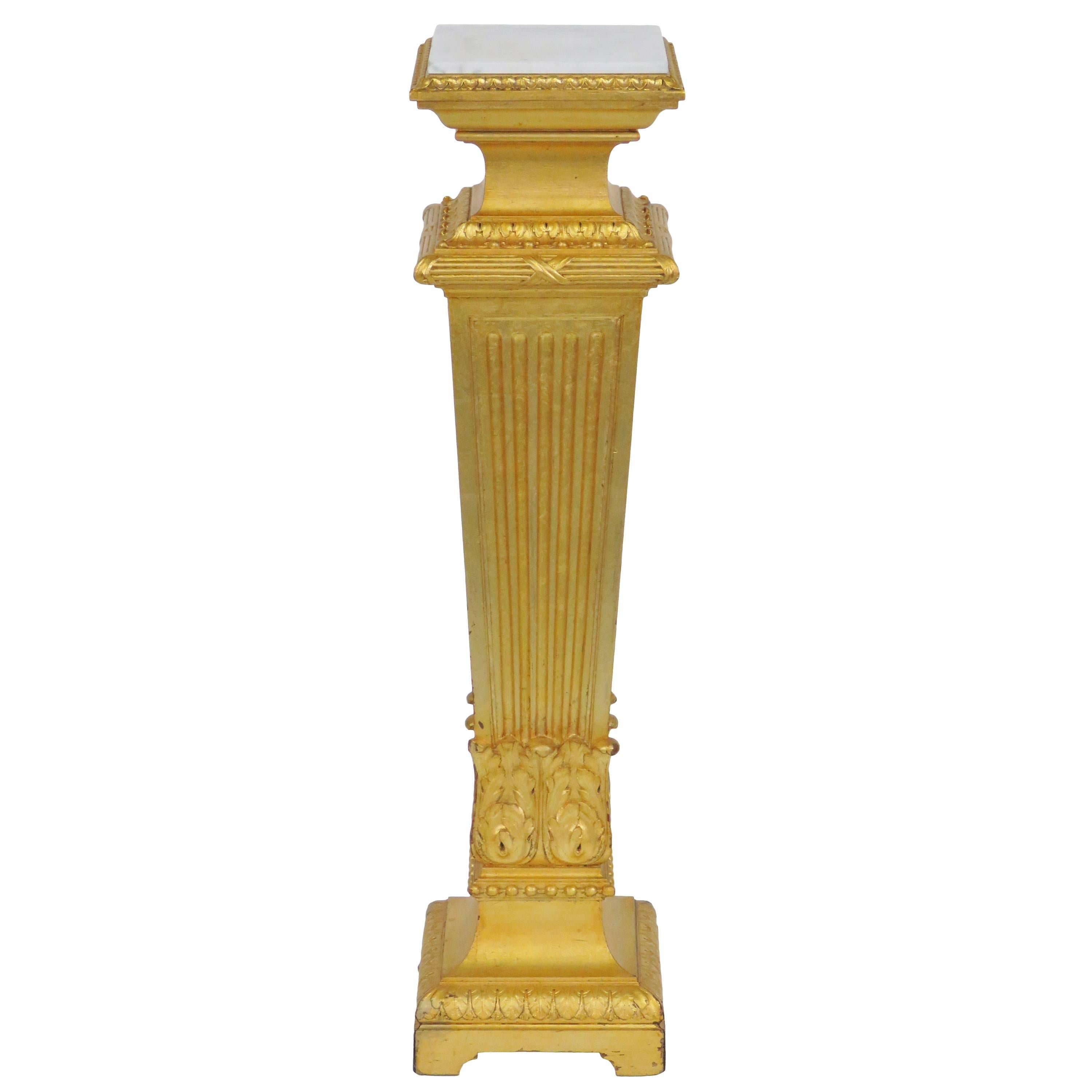 Gilt Carved Marble-Top Pedestal