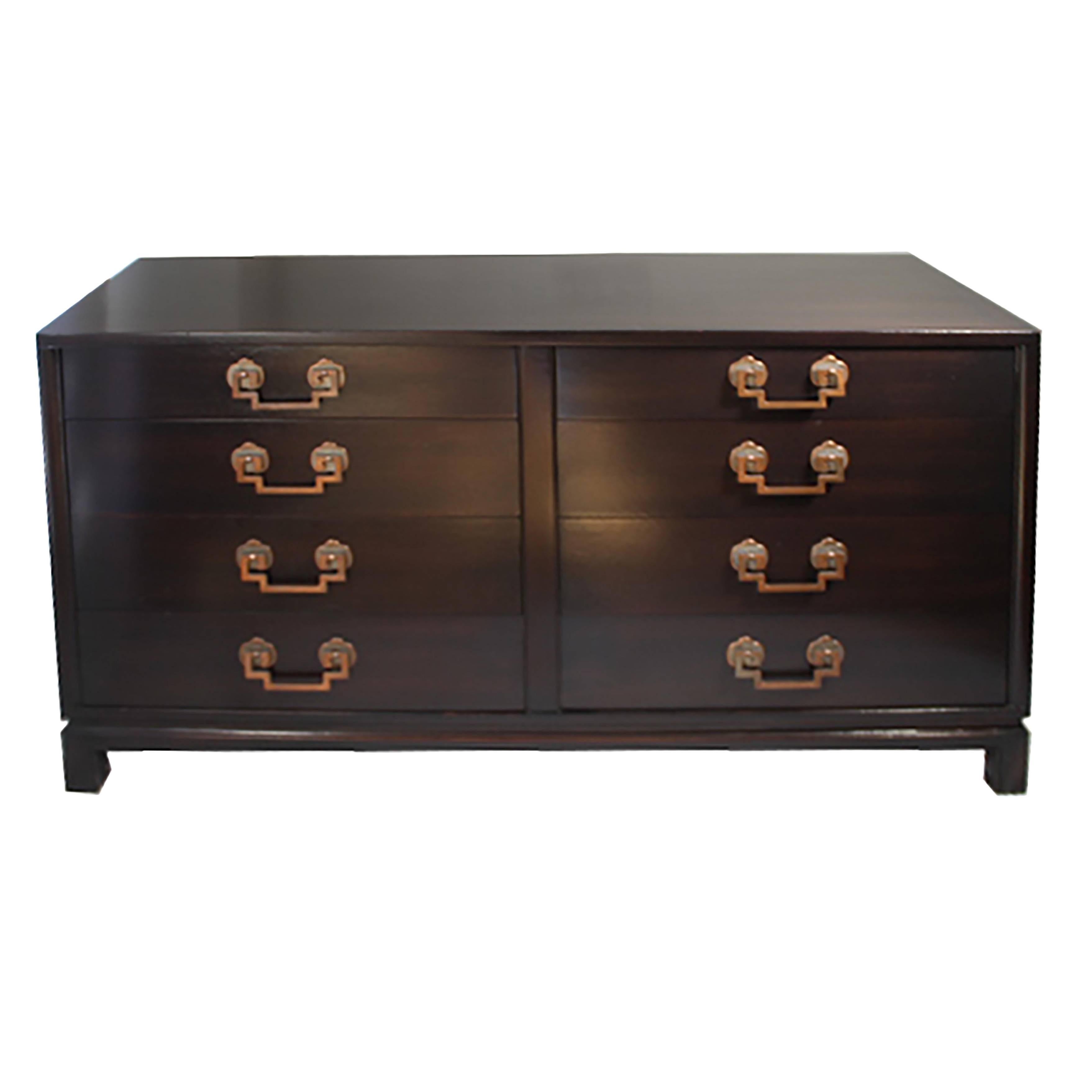 Landstrom Furniture Ribbon-Mahogany and Brass Eight-Drawer Dresser
