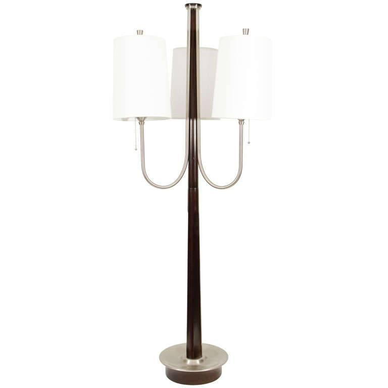 Tommi Parzinger Style Three-Arm Walnut Lamp, Floor Lamp For Sale