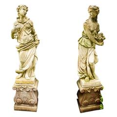 Pair of Carved Limestone Figures, "Autumn" and "Spring" 10