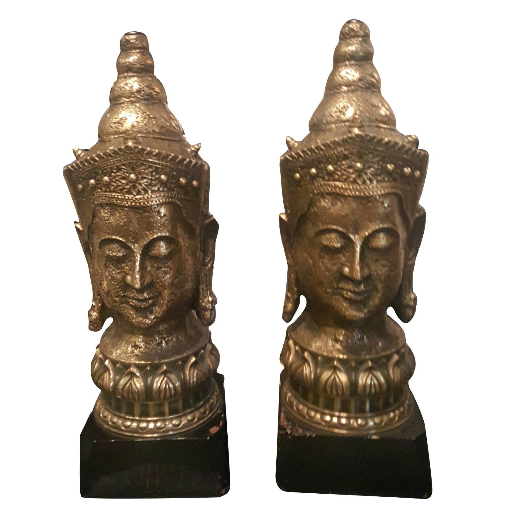 1940s Resin and Wood Buddha Lamps