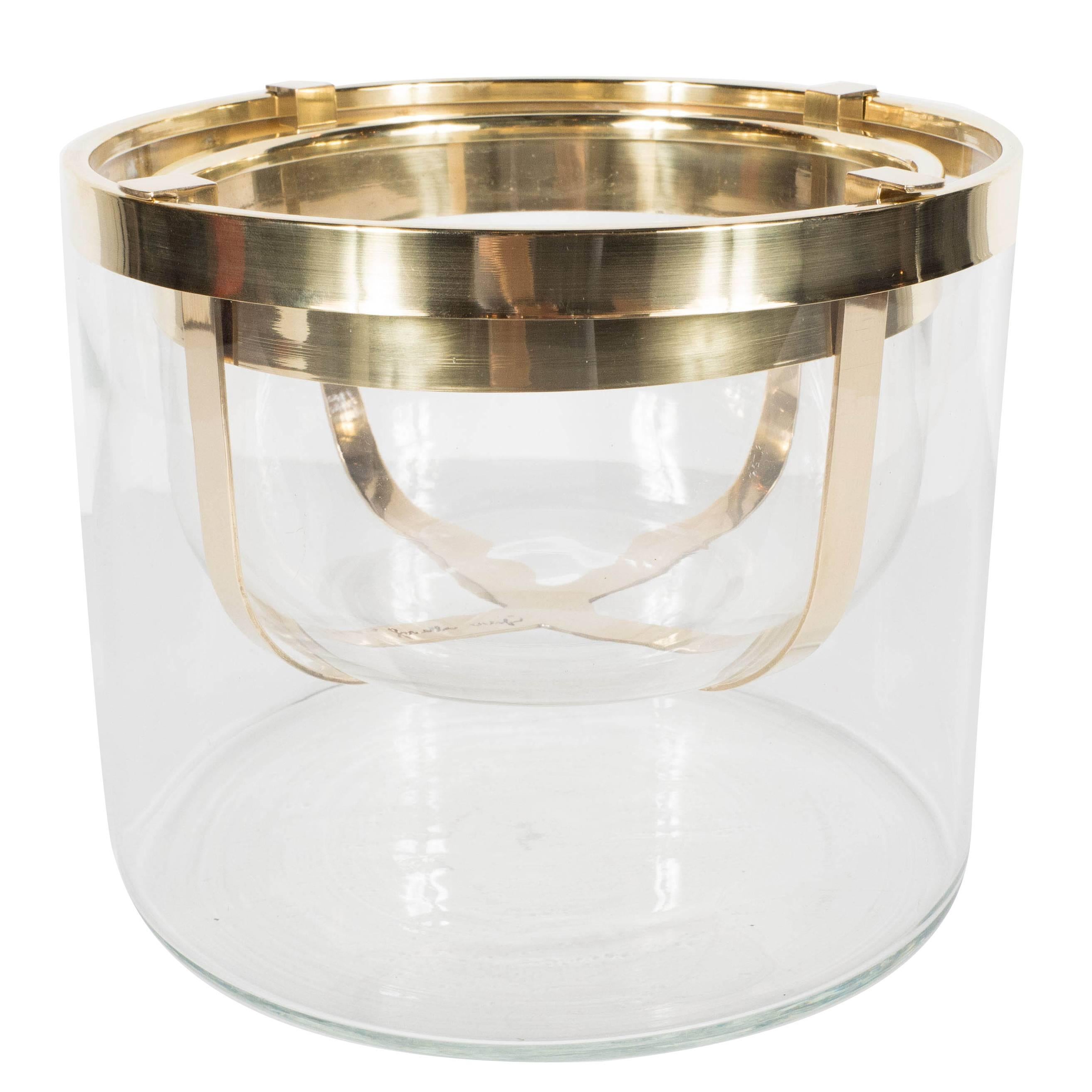 Caviar Server in Clear Glass and Polished Brass, Signed Gabriella Crespi